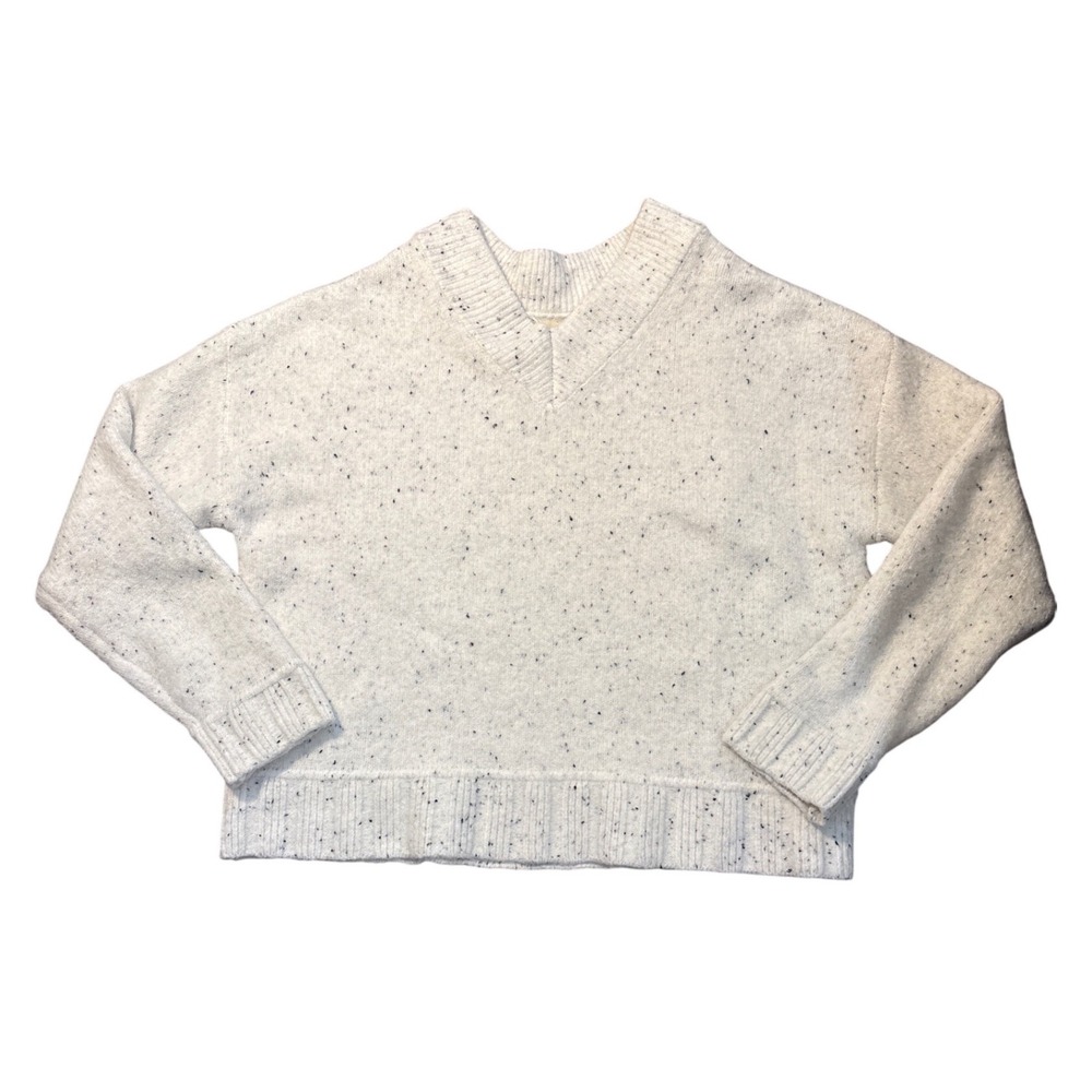 Jessica Simpson Womens V-Neck Speckled Confetti Knit Sweater Cream White Medium
